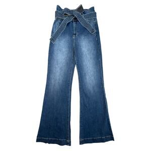 Sneak Peek Tie Waist Flared Dark Wash High Waisted Denim Jeans  Size 7/28 NWOT